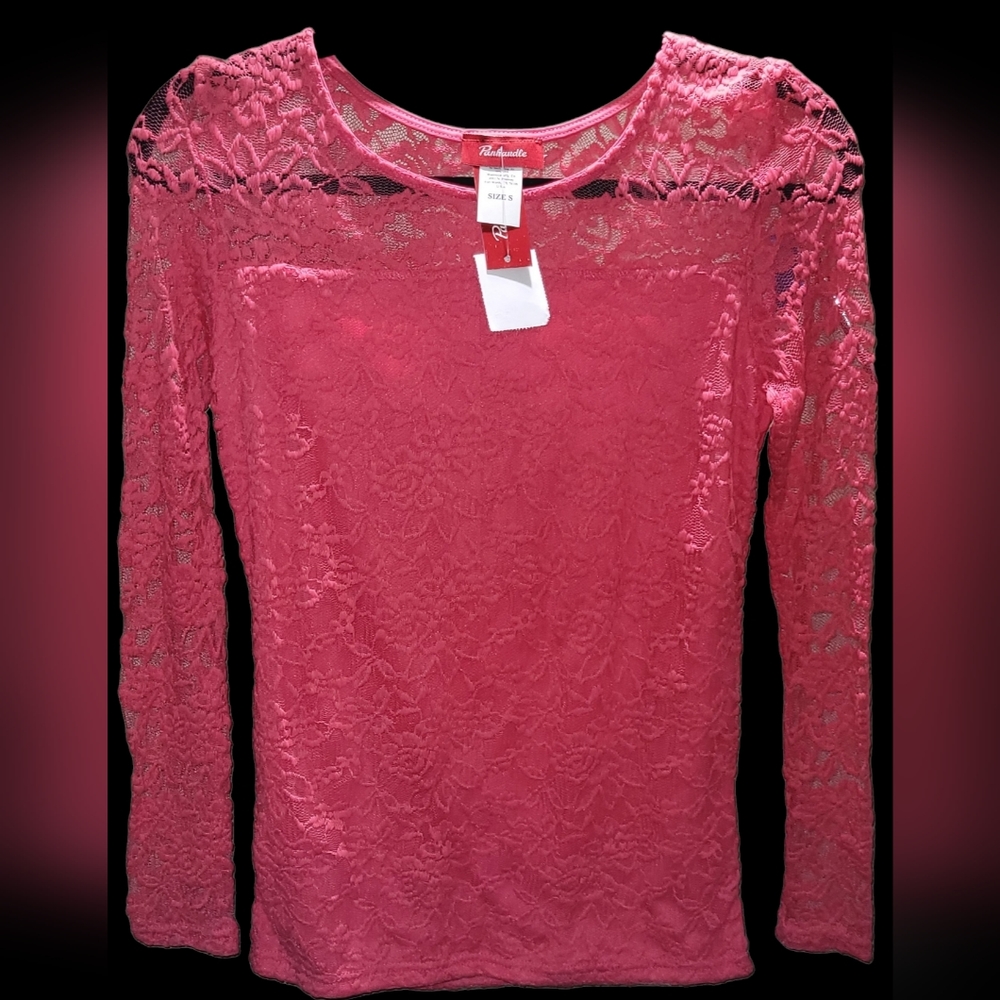 Panhandle Womans Long sleeve Lace Top, Size Small, Pink
